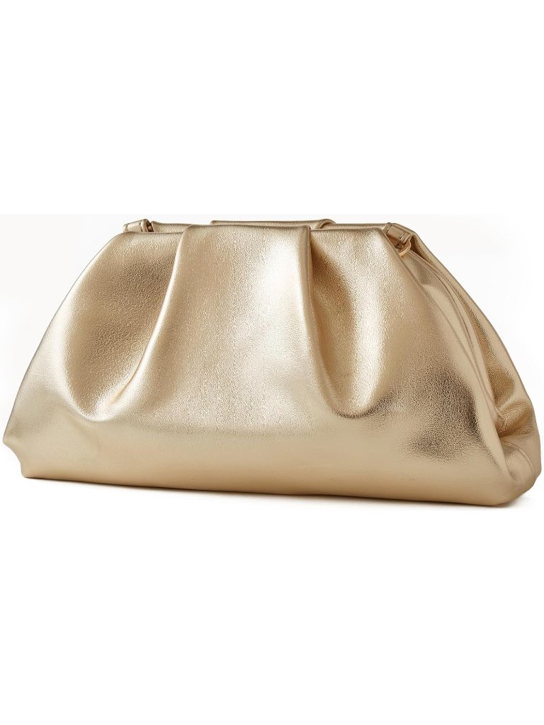 Women’s Champagne Gold Cloud Clutch Dumpling Crossbody Clutch Purse Evening Bag